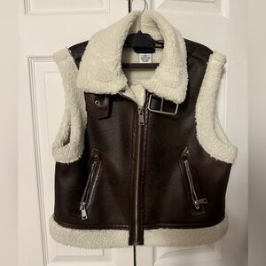 Faux Shearling Lined Brown Leather Vest